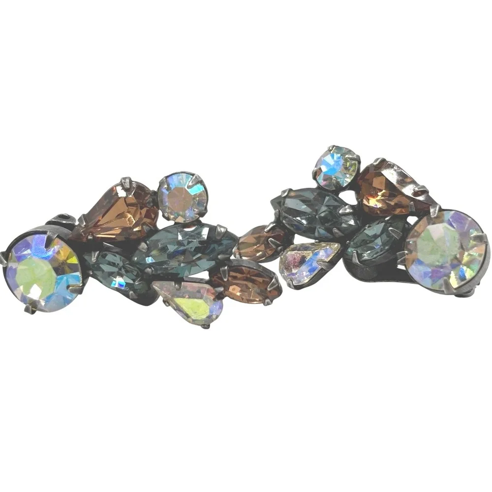 Vintage Weiss‎ Multicolor Rhinestone Clip On Earrings Elegant Cocktail Jewelry - Picture 5 of 11